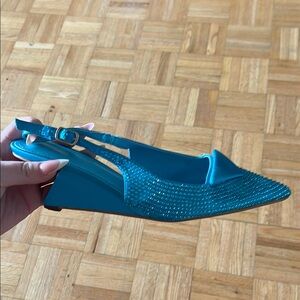 Elegant Blue Women's Slingback Wedge Shoes